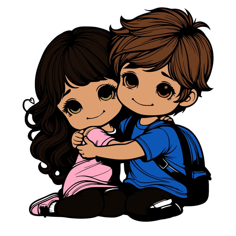 realistic boy and girl hugging