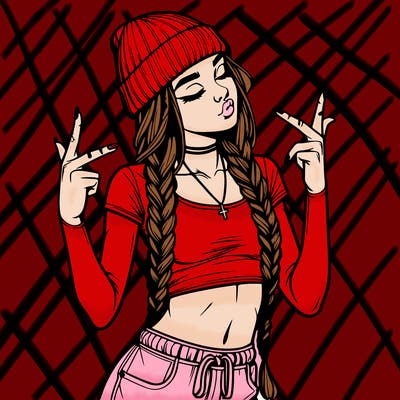 realistic teenage girl with braids and a beanie and crop top doing 🫶🏼