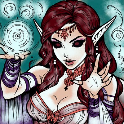 realistic scary beautiful elf sorceress casting spell
