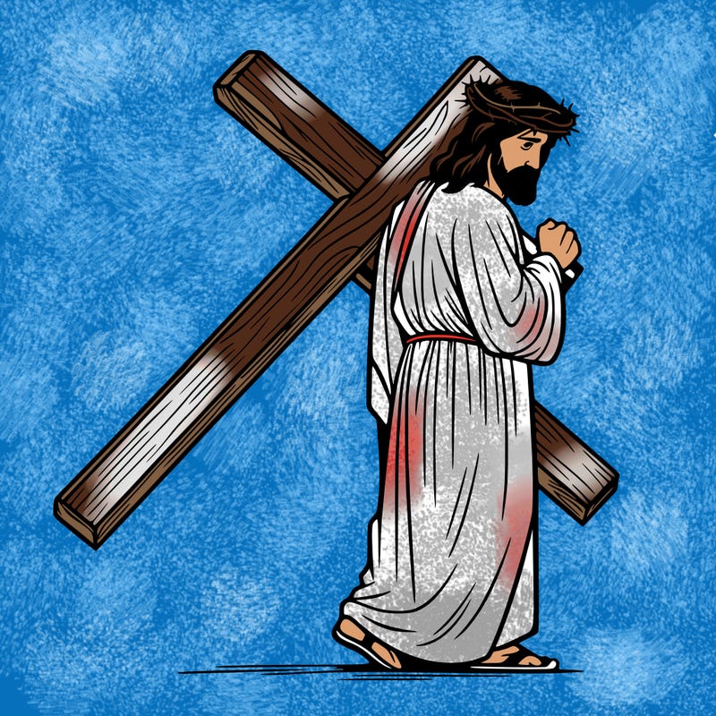 jesus holding the cross on the back