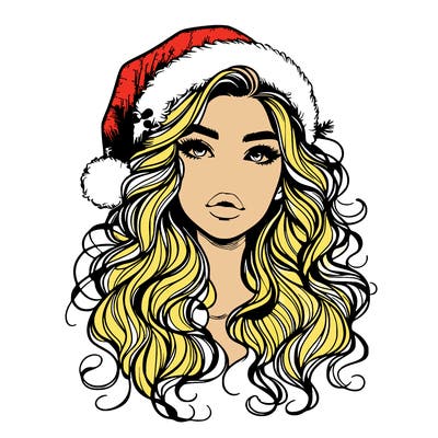 realistic christmas girl with wavy hair and lips