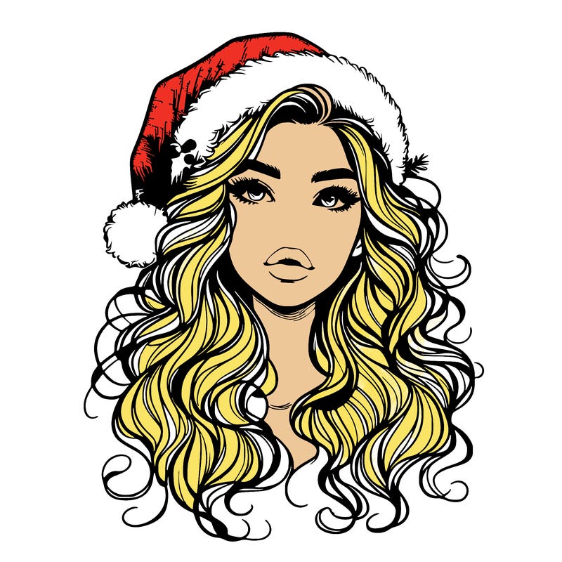 realistic christmas girl with wavy hair and lips