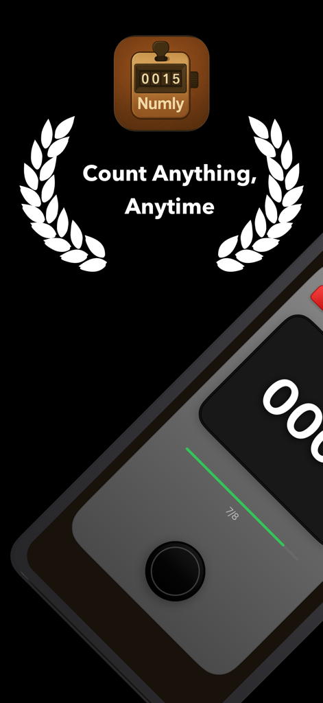 Numly AI: Smart Tally Counter - Numly AI app icon and slogan Count Anything Anytime on a black background