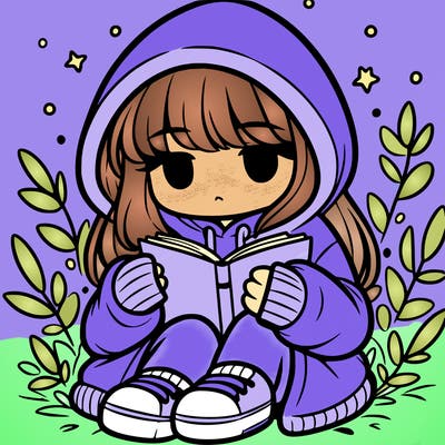 girl in oversized hoodie reading a book