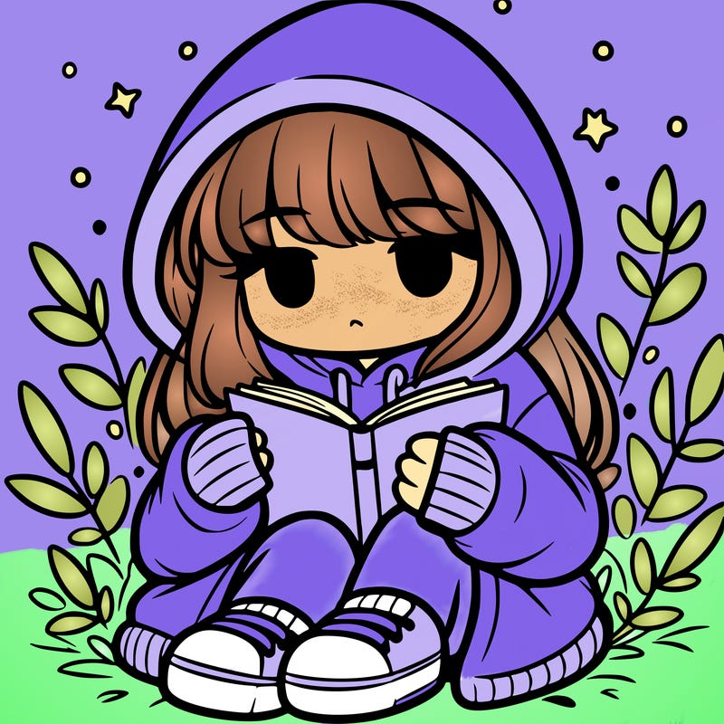 girl in oversized hoodie reading a book