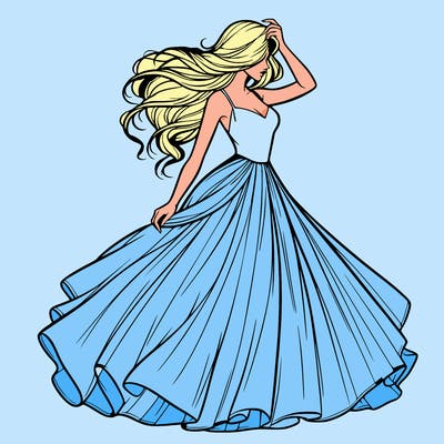 realistic woman with dress flowing in the wind