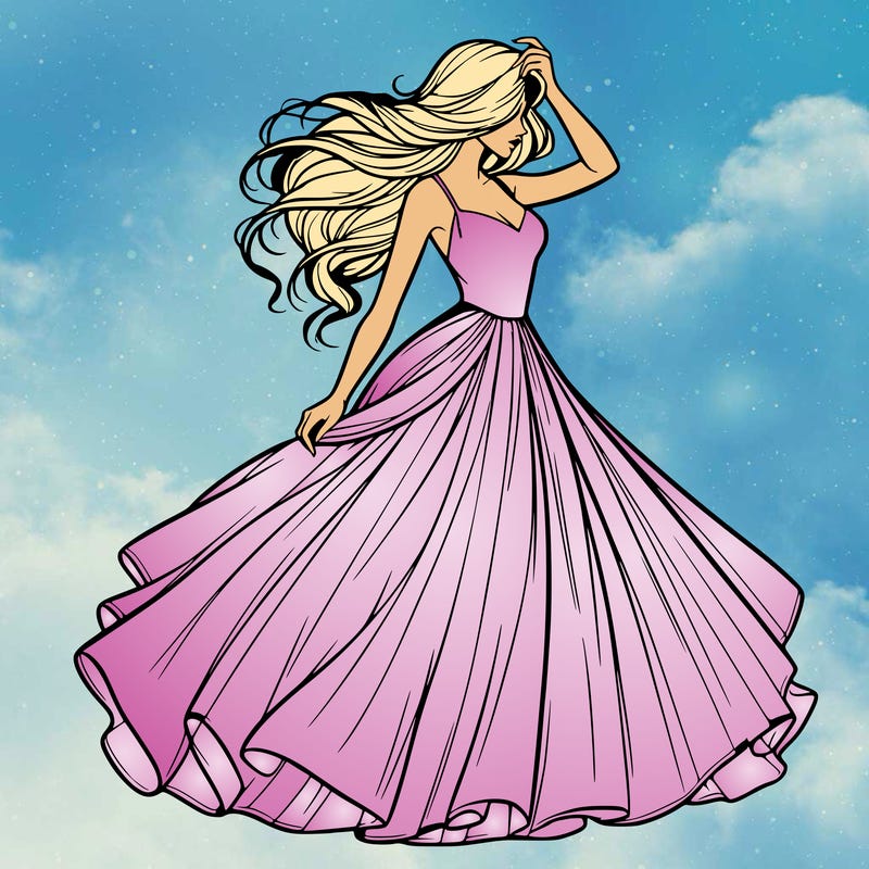 realistic woman with dress flowing in the wind