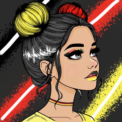 realistic girl with buns on the top of her head