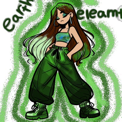 girl in baggy pants crop top and long hair