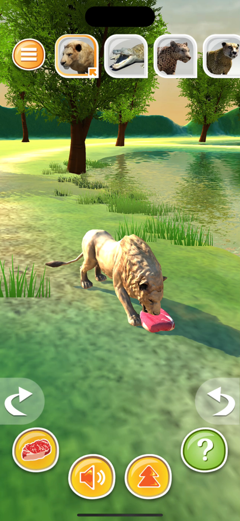 Animal Simulator 3D-Predetors - A 3D simulation of a lion eating raw meat in a safari landscape