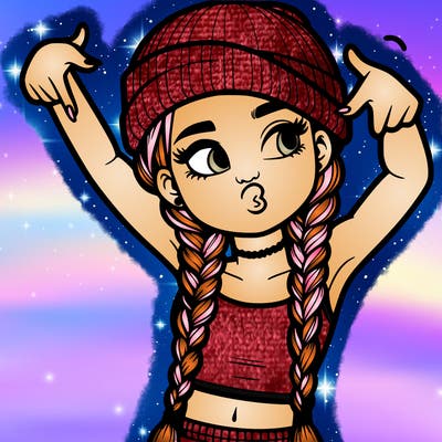 realistic teenage girl with braids and a beanie and crop top doing 🫶🏼