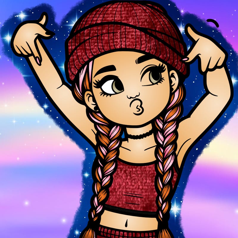 realistic teenage girl with braids and a beanie and crop top doing 🫶🏼