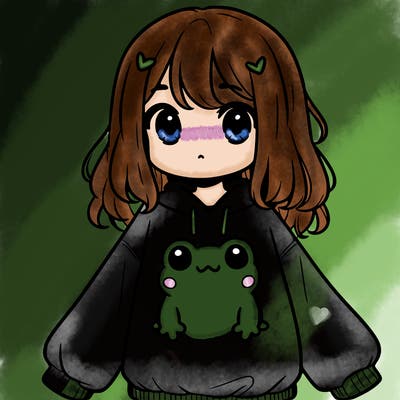 girl wearing frogging sweatshirt