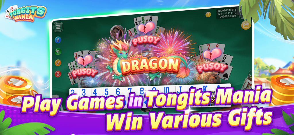 Tongits Mania - Tongits Mania card game interface showing gameplay and rewards