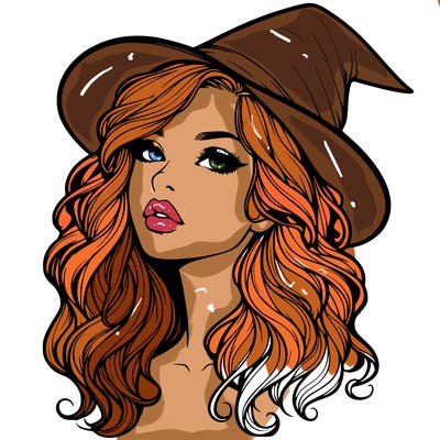 realistic witch girl with wavy hair and lips