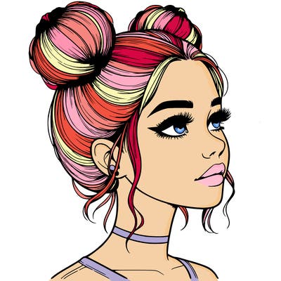 realistic girl with buns on the top of her head