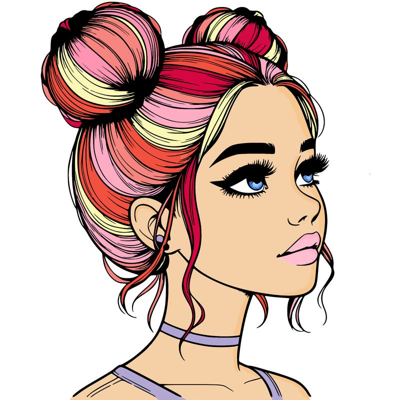 realistic girl with buns on the top of her head