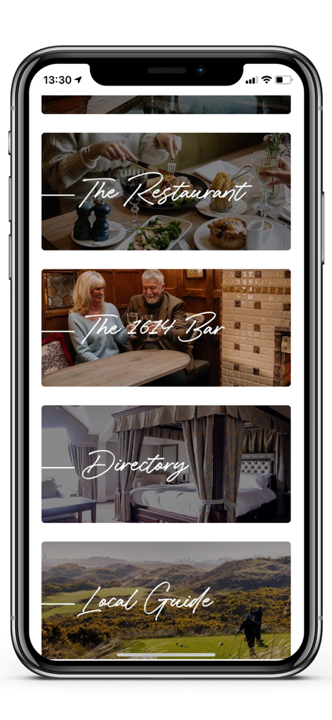 Galgorm Collection - Galgorm Collection app showing sections for the restaurant, bar, guest directory, and local guide