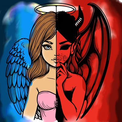 realistic angel half demon