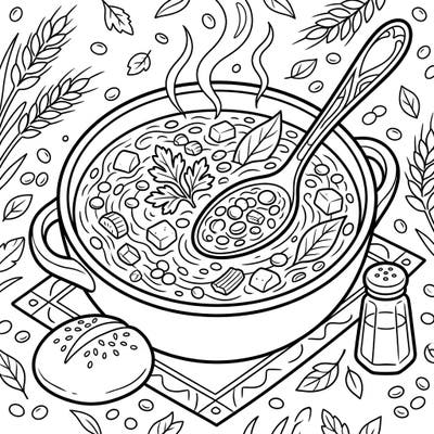Settle in with this delightful lentil soup coloring page, specially designed for seniors. Its clear lines and comforting theme offer a wonderfully relaxing and engaging creative escape.
