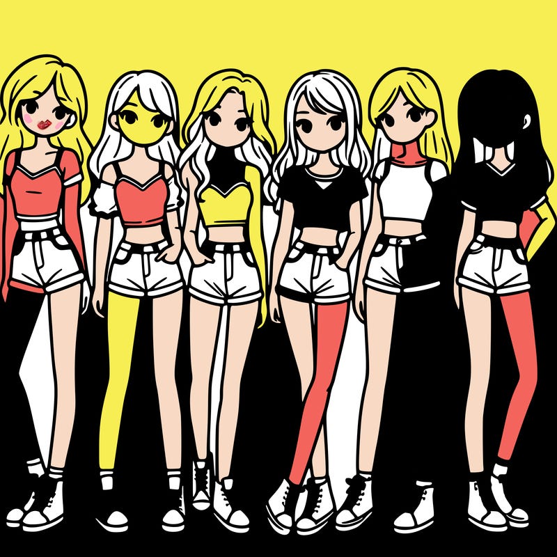 a group of girls wearing crop tops and shorts
