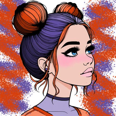 realistic girl with buns on the top of her head