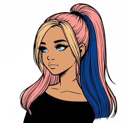 realistic girl with a high ponytail