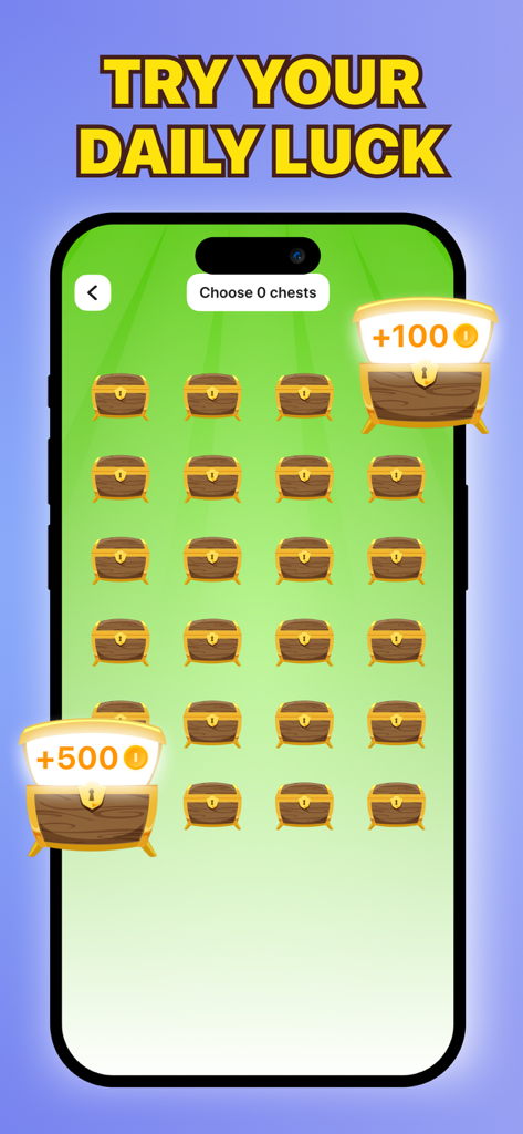 Plinko Game ⁢ - Uno schermo bonus fortuna giornaliero in Plinko Game con una griglia di forzieri del tesoro pirata con ricompense in monete.