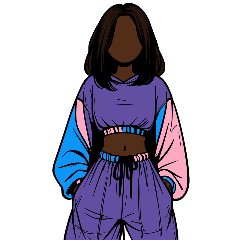 realistic girl faceless with baggy pants and a crop top