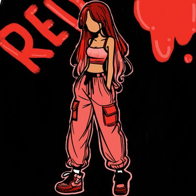 girl in baggy pants crop top and long hair