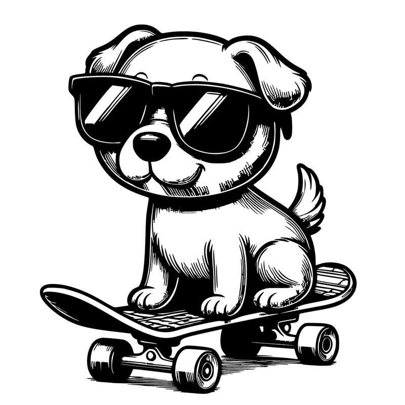 realistic, dog riding a skateboard wearing sunglasses