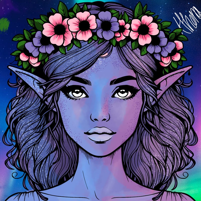 realistic female elf with flower crown