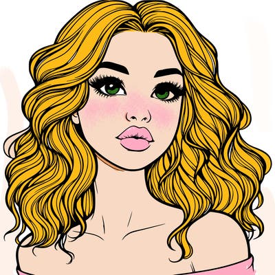 realistic girl with wavy hair and lips
