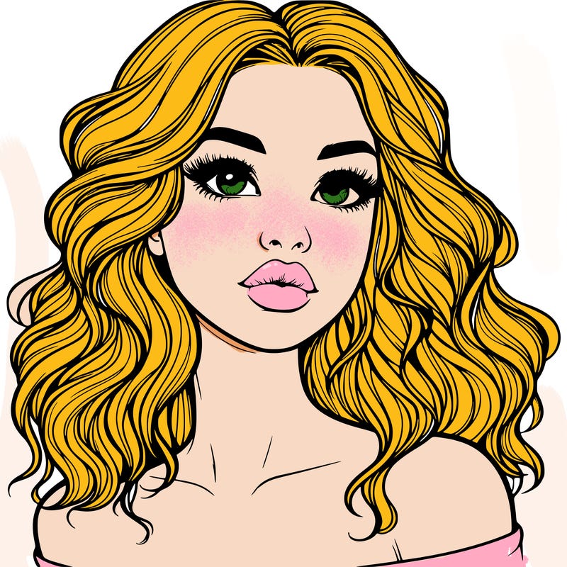 realistic girl with wavy hair and lips