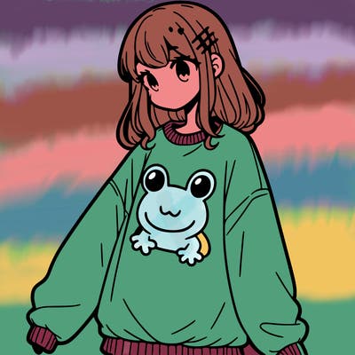 girl wearing frogging sweatshirt