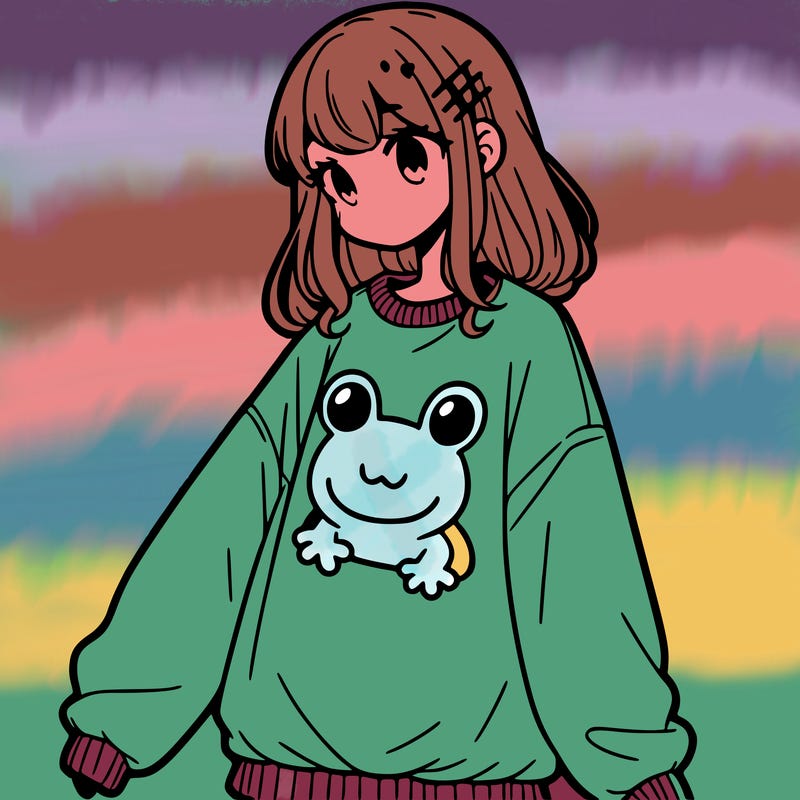 girl wearing frogging sweatshirt