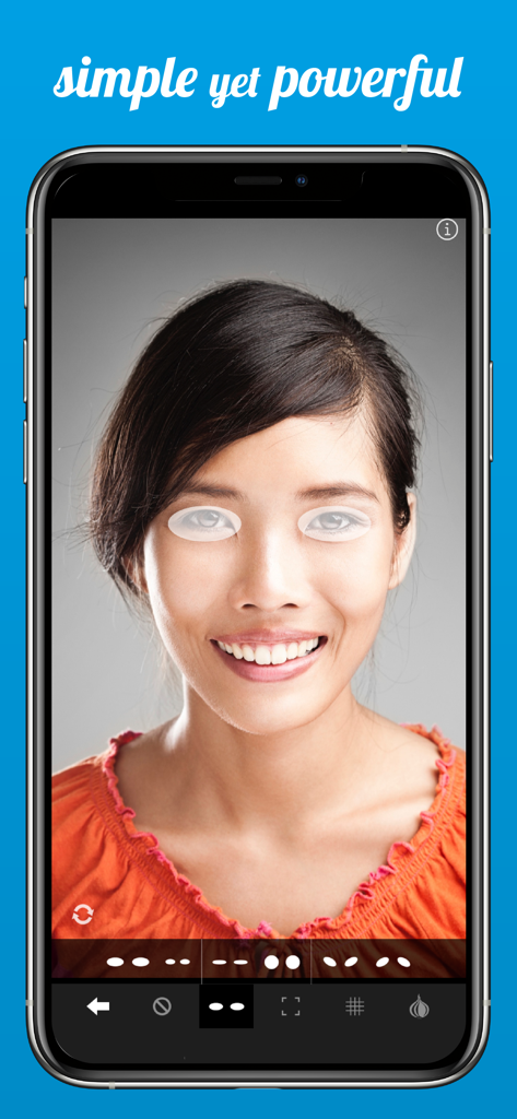 OSnap Pro 앱 인터페이스, 일관된 일일 타임랩스 캡처를 위한 초상화의 눈 정렬 가이드 표시