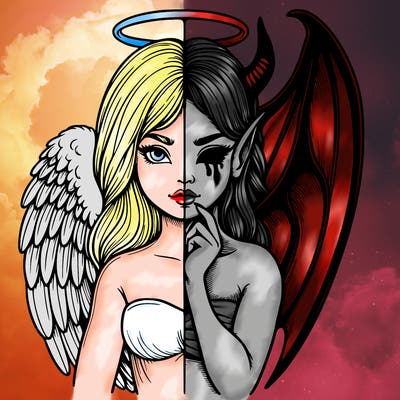 realistic angel half demon