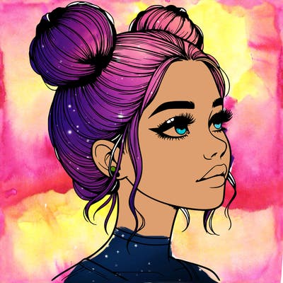 realistic girl with buns on the top of her head