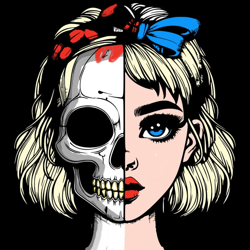 realistic girl with half skull mask