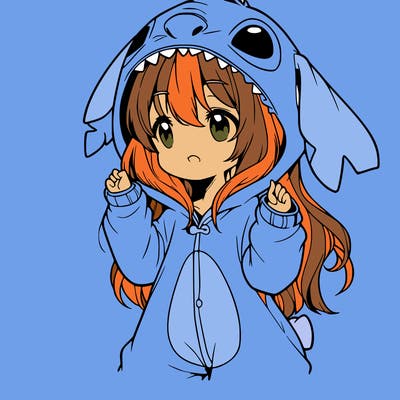 anime girl in a stitch onsie