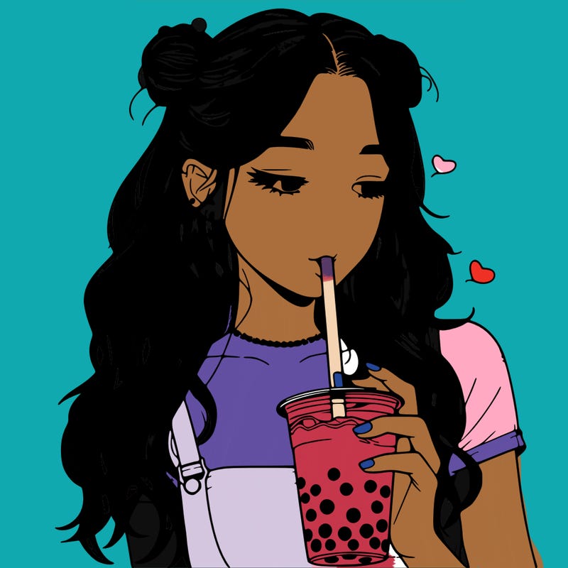 aesthetic realistic girl with boba