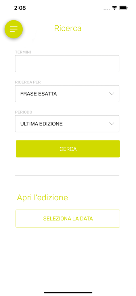 Casa Naturale Edicola Digitale - Tela de busca do aplicativo da revista digital Casa Naturale mostrando filtros para palavras-chave e datas de publicação.