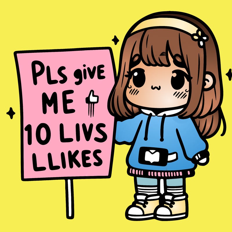 girl holding sign that says pls give me 10 likes
