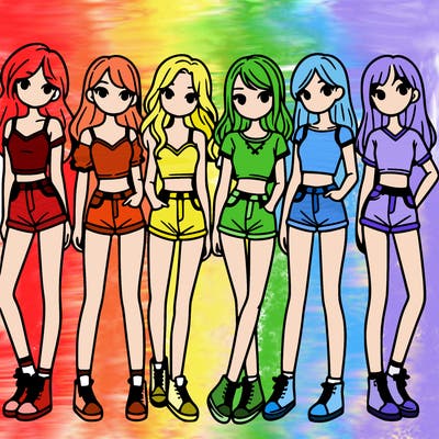 a group of girls wearing crop tops and shorts