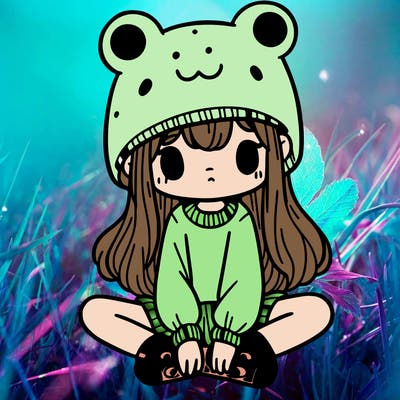 a girl wearing a frog hat and some frog socks