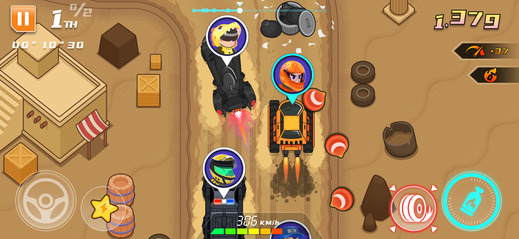 Racing Car Games for Kids - Gameplay of a kids car racing game with cartoon vehicles and whimsical drivers on a sandy desert track