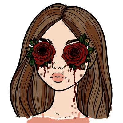 a realistic girl with roses for eyes