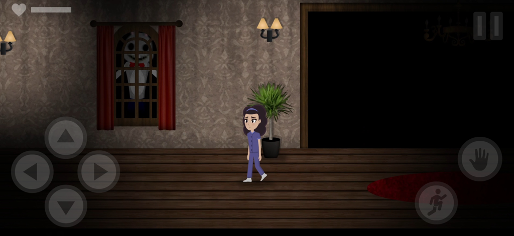 Esther caminando por un pasillo mientras el Sr. Hopp la observa a través de una ventana en Mr Hopps Playhouse 2 HD