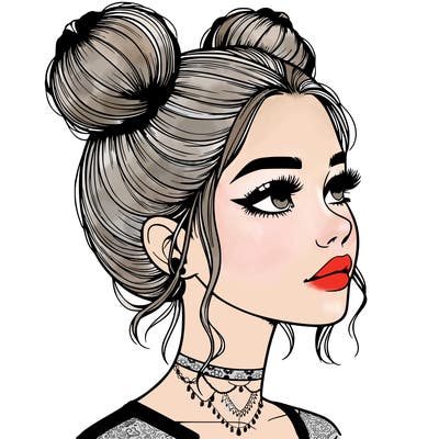 realistic girl with buns on the top of her head